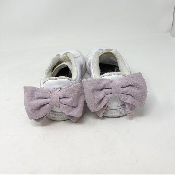 PUMA Women’s BASKET SUEDE BOW Sneakers White Patent Winsome Orchid Lavender - Picture 9 of 11